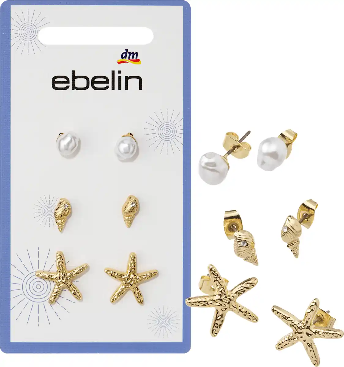 Bild 1 von ebelin Ohrstecker maritim mit Perlen, Gold-Optik, 6 St