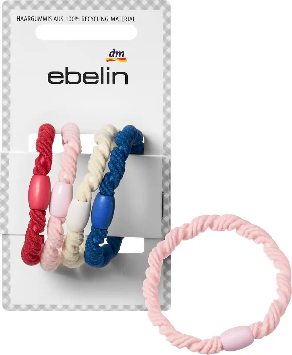 Bild 1 von ebelin Haargummis gedreht, rot/rosa/weiß/blau, 4 St