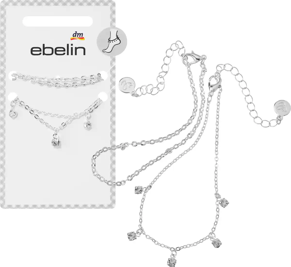 Bild 1 von ebelin Fußketten mit Strass, Silber-Optik, 2 St