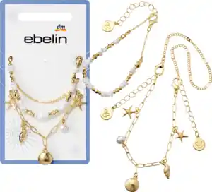 ebelin Armbänder maritim mit Perlen, Gold-Optik, 3 St