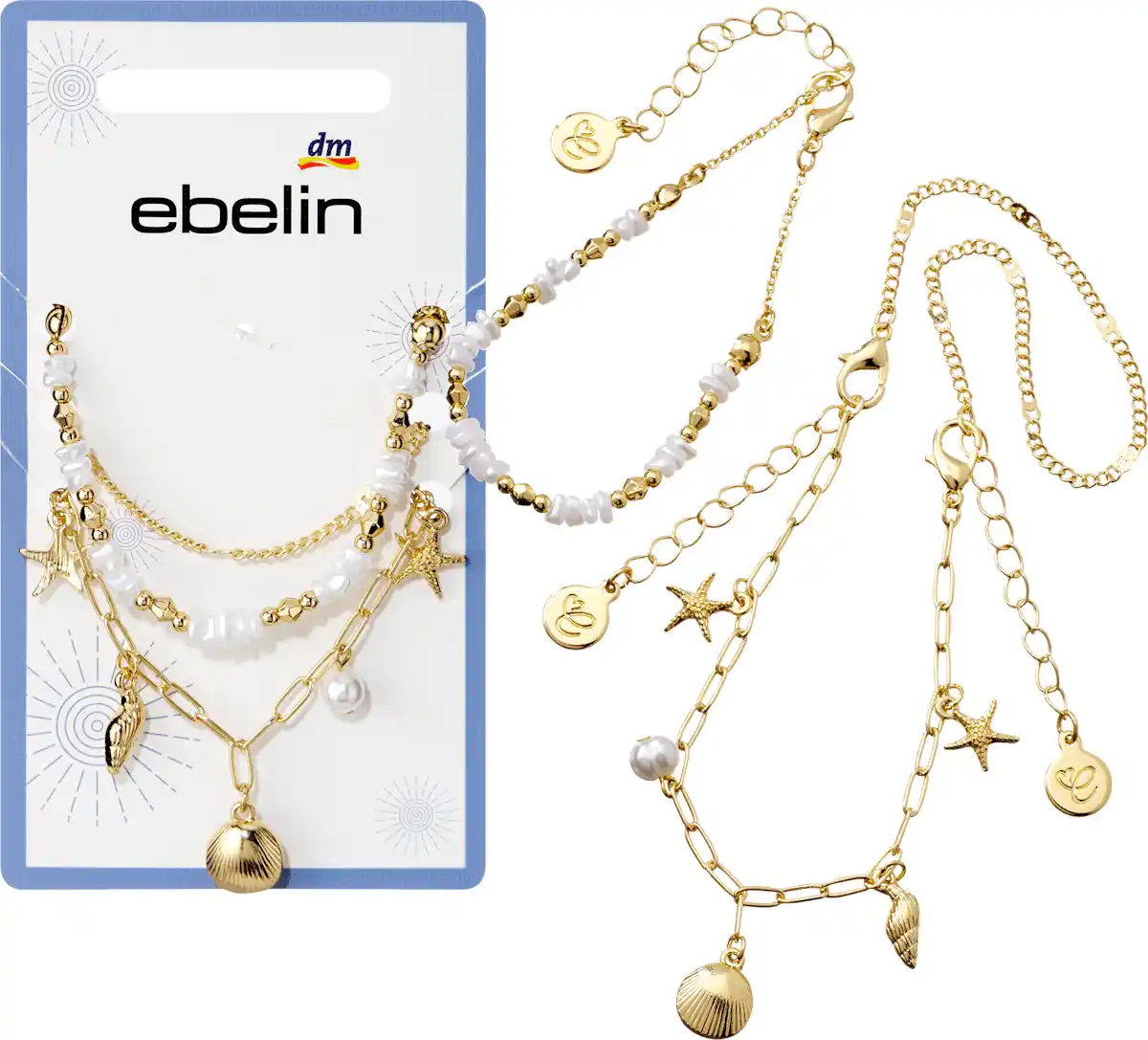 Bild 1 von ebelin Armbänder maritim mit Perlen, Gold-Optik, 3 St