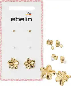 ebelin Ohrstecker mit Blumen & Perlen, Gold-Optik, 6 St