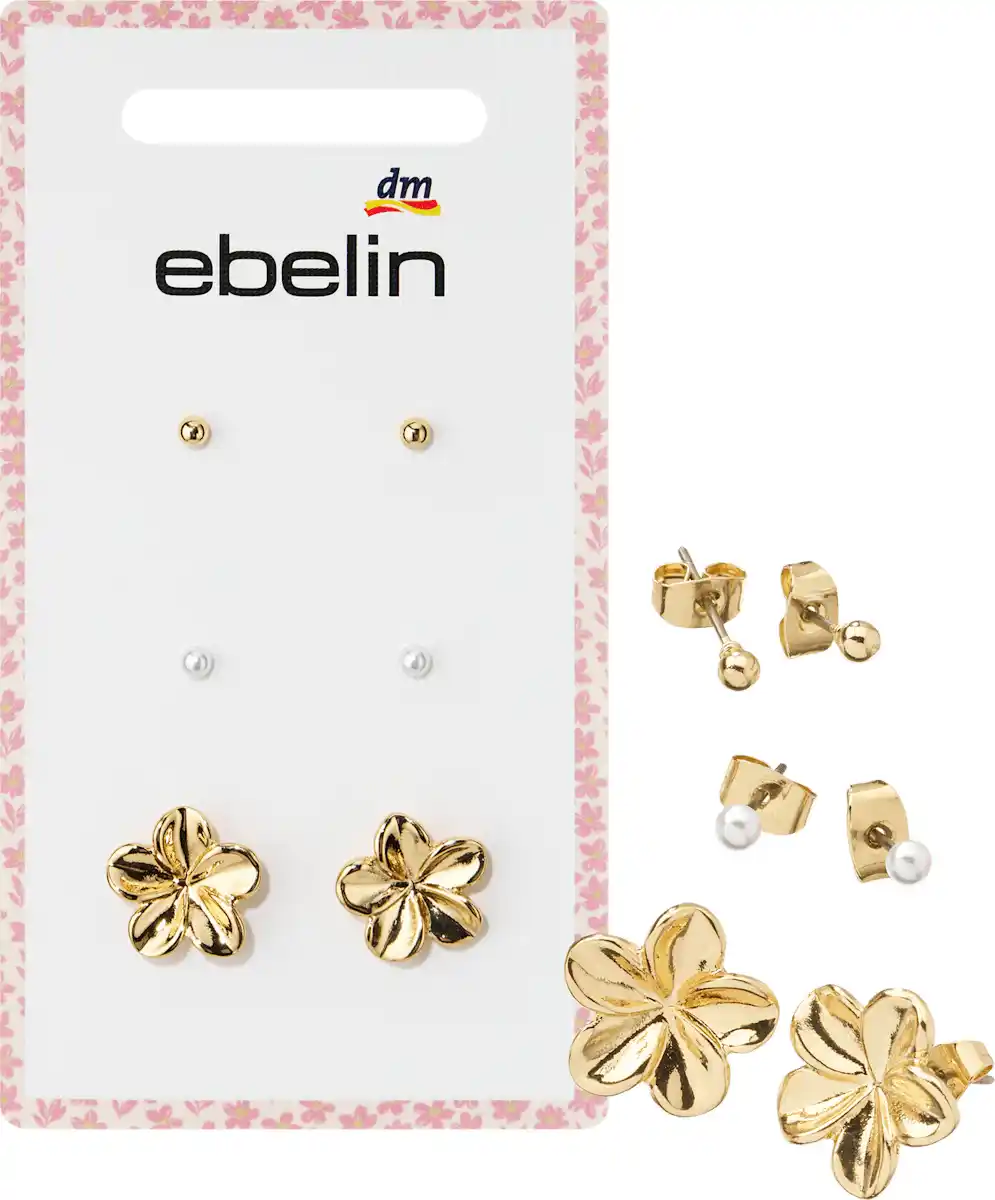 Bild 1 von ebelin Ohrstecker mit Blumen & Perlen, Gold-Optik, 6 St