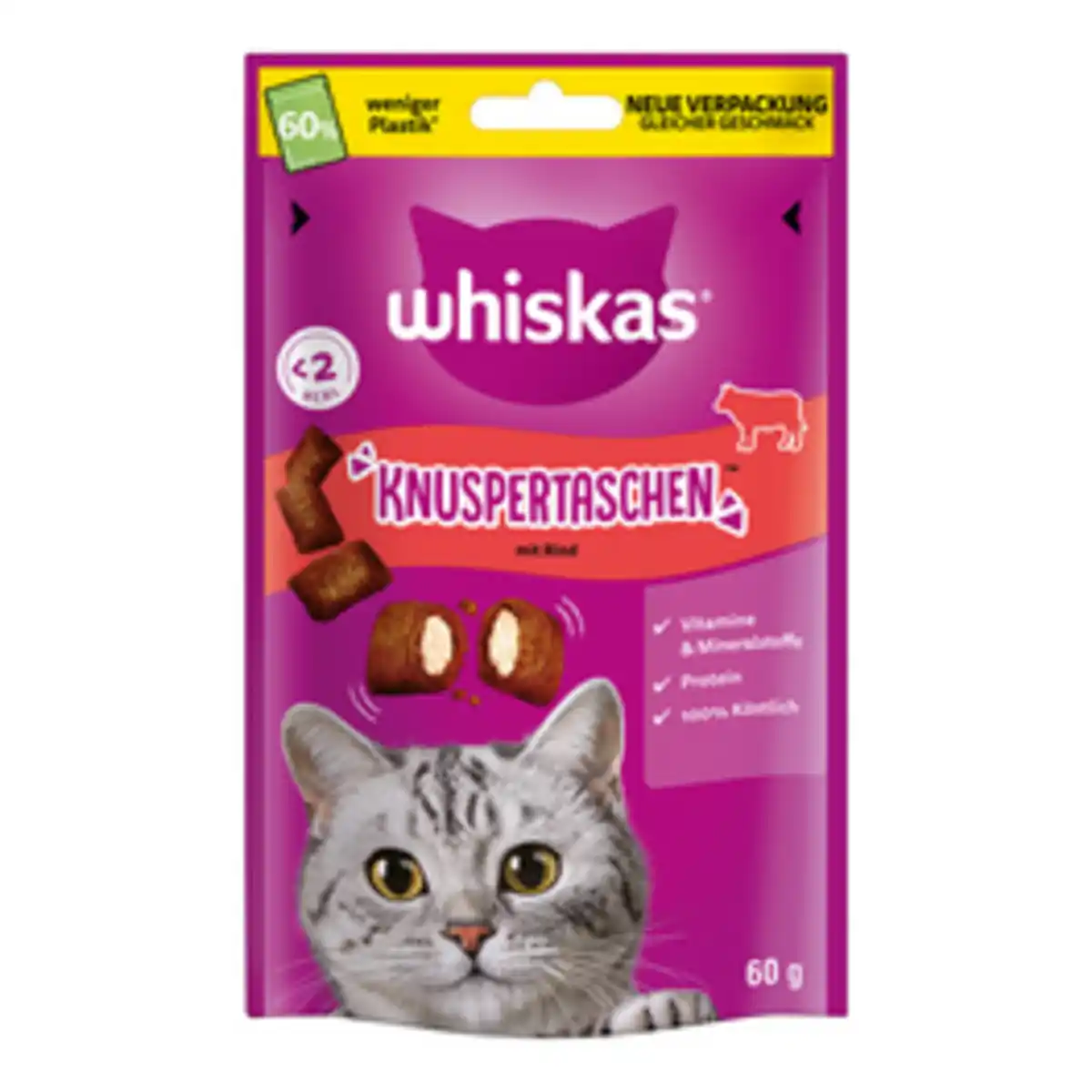 Bild 1 von WHISKAS Katzensnack Knuspertaschen, mit Rind, 60 g