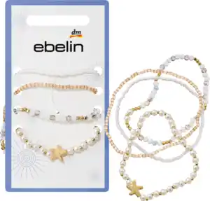 ebelin Armbänder elastisch mit Perlen, weiß/Gold-Optik, 4 St