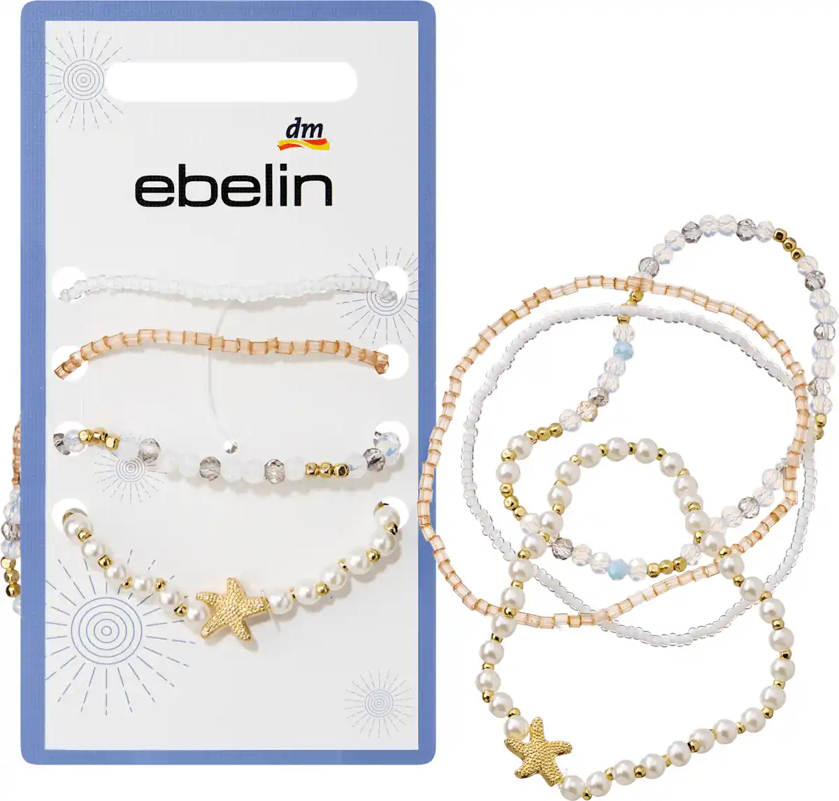 Bild 1 von ebelin Armbänder elastisch mit Perlen, weiß/Gold-Optik, 4 St