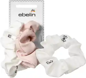ebelin Scrunchies bestickt, weiß/rosa, 2 St
