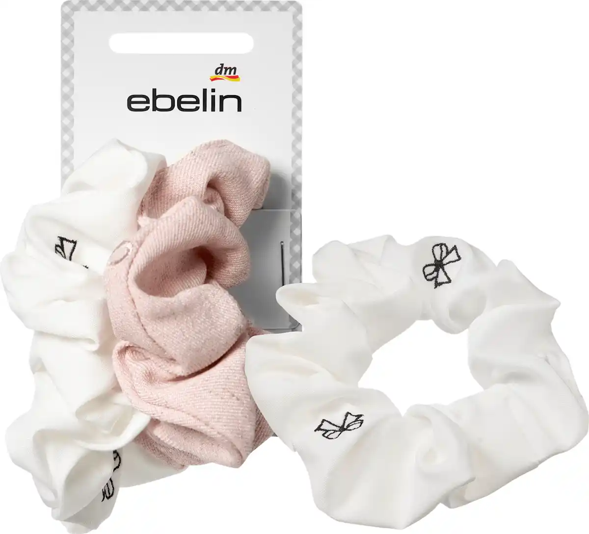 Bild 1 von ebelin Scrunchies bestickt, weiß/rosa, 2 St