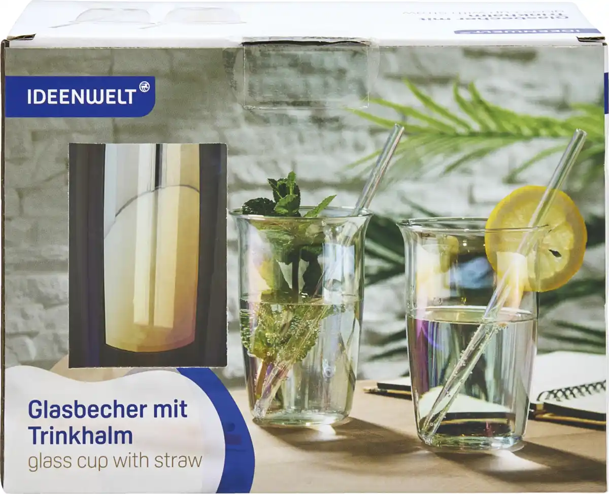 Bild 1 von IDEENWELT Glasbecher mit Trinkhalm 2er-Set Rain