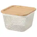 Bild 1 von IKEA 365+ Korb f Lebensmittelaufb. mit Deckel, quadratisch Metall/weiß Bambus, 15x15x11 cm