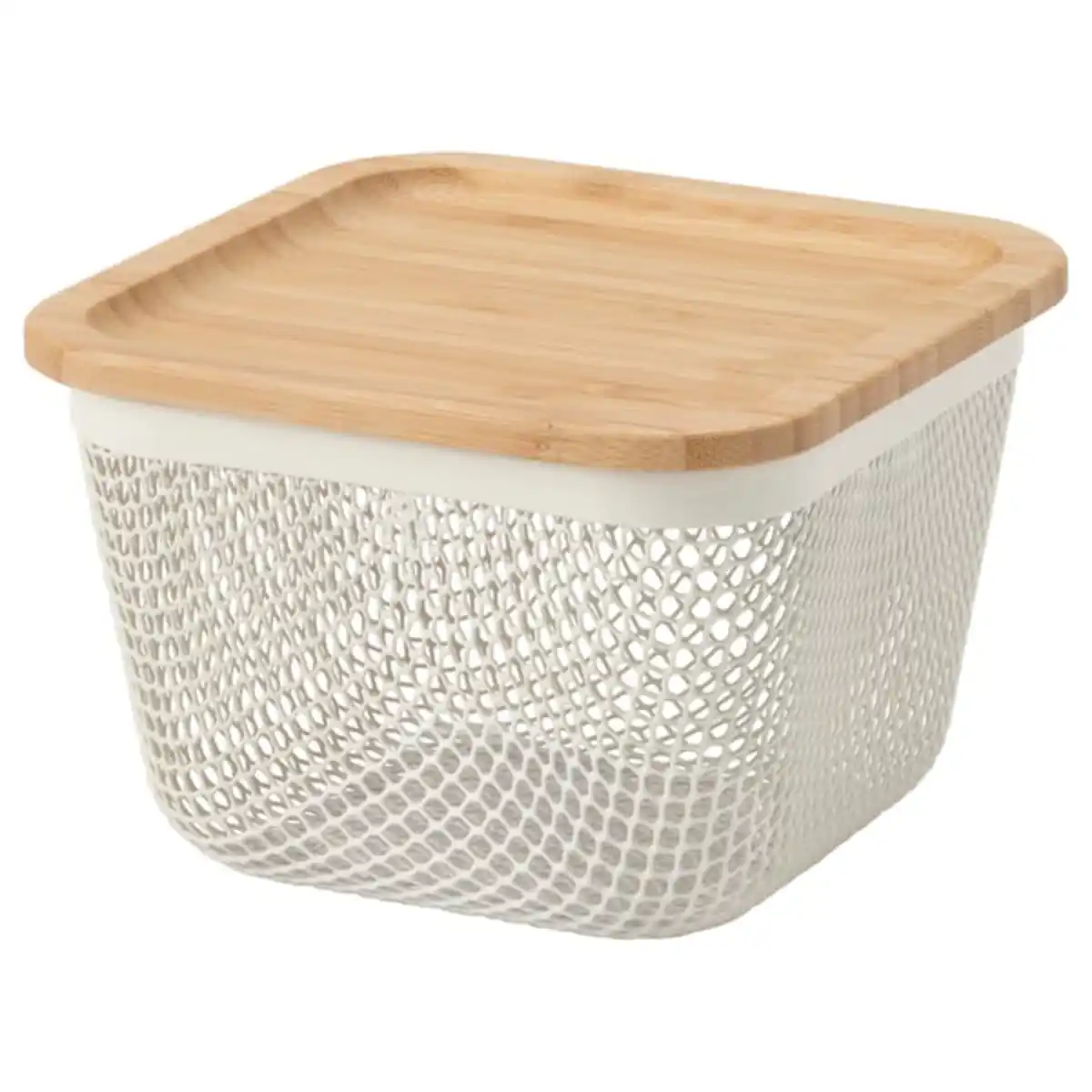 Bild 1 von IKEA 365+ Korb f Lebensmittelaufb. mit Deckel, quadratisch Metall/weiß Bambus, 15x15x11 cm