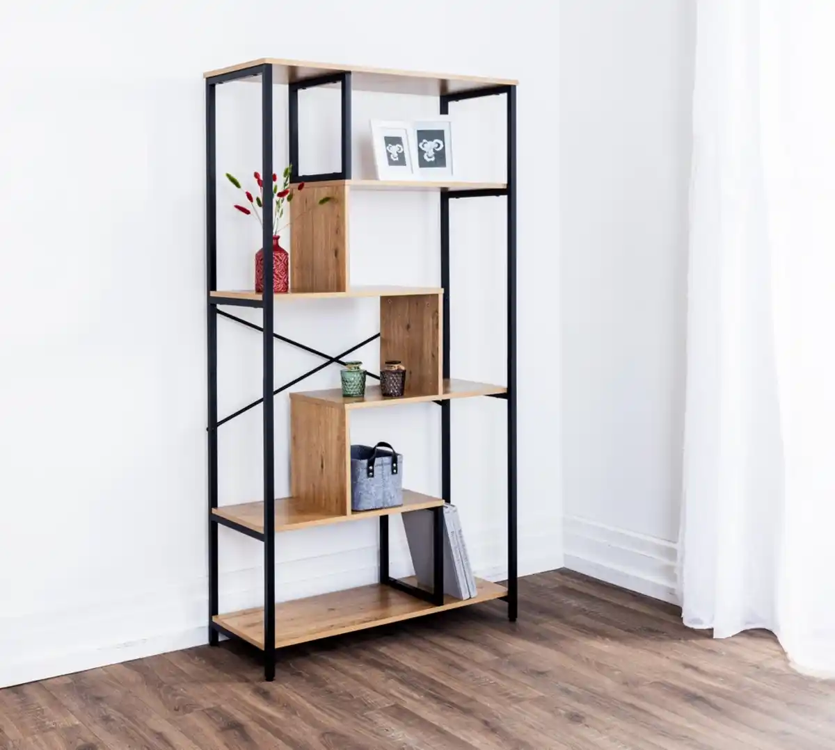 Bild 1 von Prestige Home Living Indoor Asymmetrisches Wohnzimmerregal, ca. 84 x 35 x 163 cm - Hellbraun