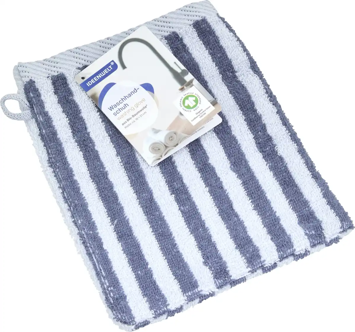 Bild 1 von IDEENWELT Waschhandschuh 16x21 cm Streifen indigo