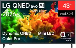 43QNED8EB3F 108 cm (43") QNED evo MiniLED AI TV, 4K Ultra HD, Smart-TV, HDR-Wiedergabe, DVB-T2/DVB-C/DVB-S2, Sprachsteuerung