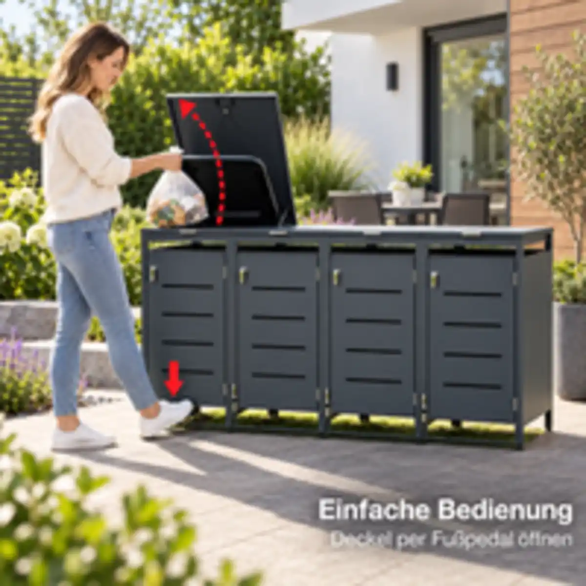 Bild 2 von CHILLROI 4er Mülltonnenverkleidung CUBO mit Fußpedal zum einfachen Öffnen, ca. 272 x 80 x 118,5cm - Anthrazit