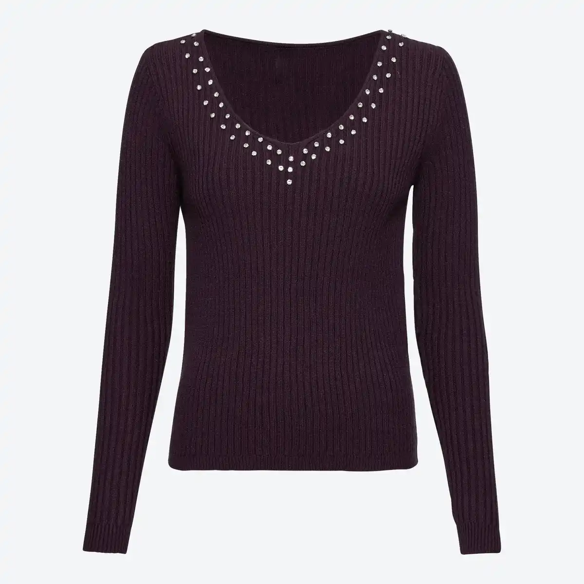 Bild 1 von Damen-Pullover mit V-Ausschnitt und Ziersteinen