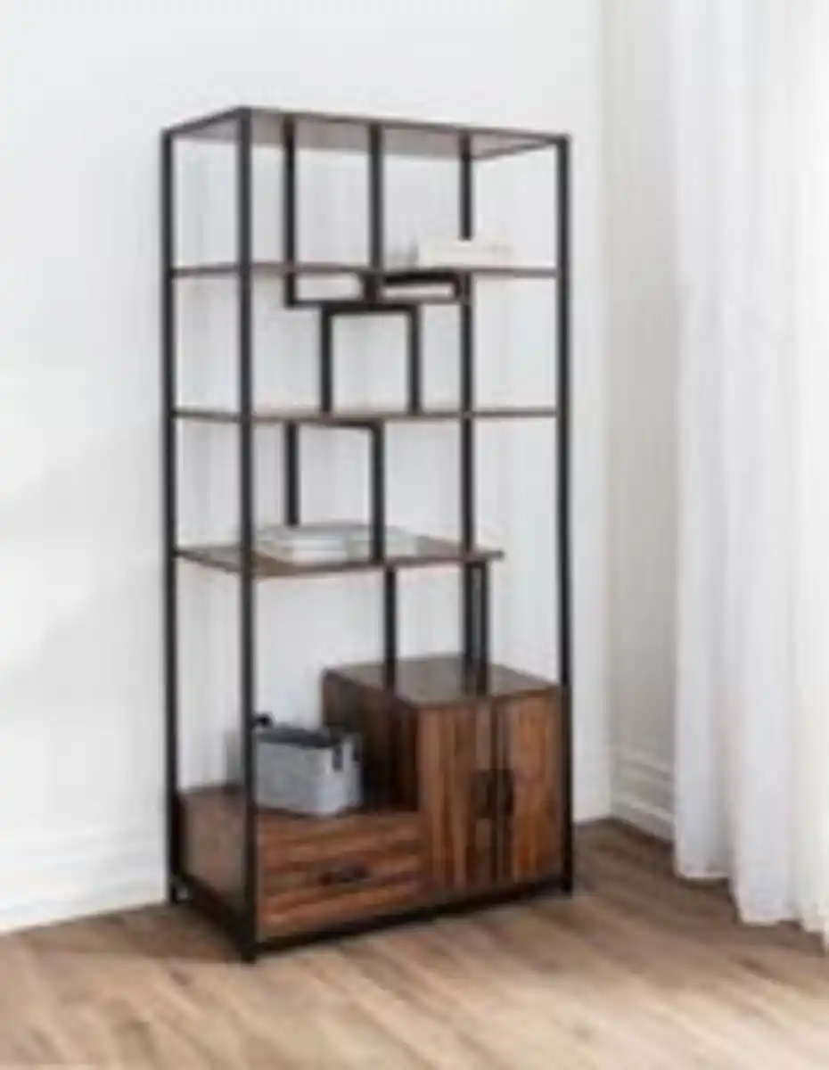 Bild 2 von Prestige Home Living Indoor Aysmetrisches Wohnzimmerregal, stufenförmig, 6 Ebenen, ca. 80 x 40 x 175 cm - Braun