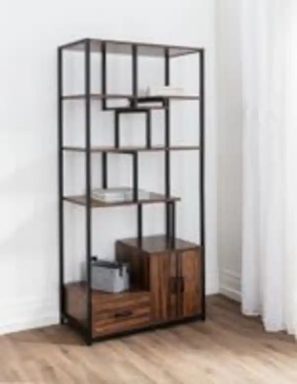 Bild 2 von Prestige Home Living Indoor Aysmetrisches Wohnzimmerregal, stufenförmig, 6 Ebenen, ca. 80 x 40 x 175 cm - Braun