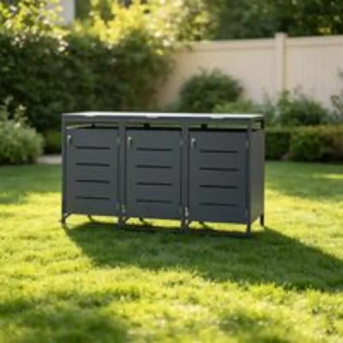 Bild 3 von CHILLROI 3er Mülltonnenverkleidung CUBO mit Fußpedal zum einfachen Öffnen, ca. 204 x 80 x 118,5cm - Anthrazit