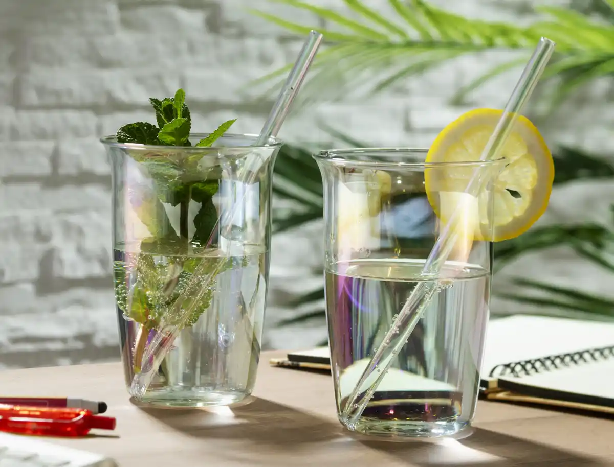 Bild 3 von IDEENWELT Glasbecher mit Trinkhalm 2er-Set Rain