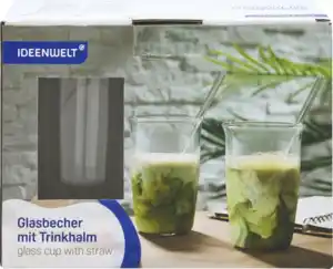 IDEENWELT Glasbecher mit Trinkhalm 2er-Set Transparent