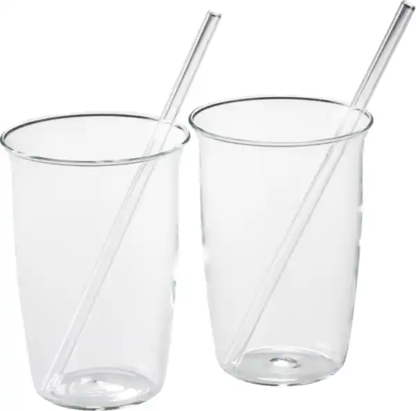 Bild 2 von IDEENWELT Glasbecher mit Trinkhalm 2er-Set Transparent