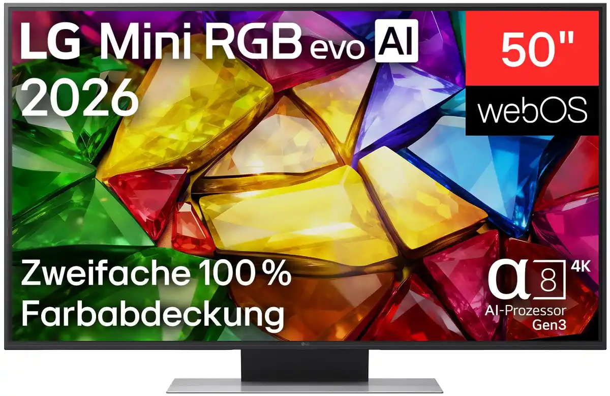 Bild 1 von 50MRGB87B9B 126 cm (50") Mini RGB evo AI TV, 4K Ultra HD, LCD, Smart-TV, HDR-Wiedergabe, 120 Hz, DVB-T2/DVB-C/DVB-S2, Sprachsteuerung