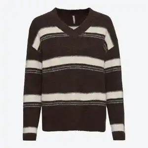 Damen-Pullover mit Ringelmuster und V-Ausschnitt