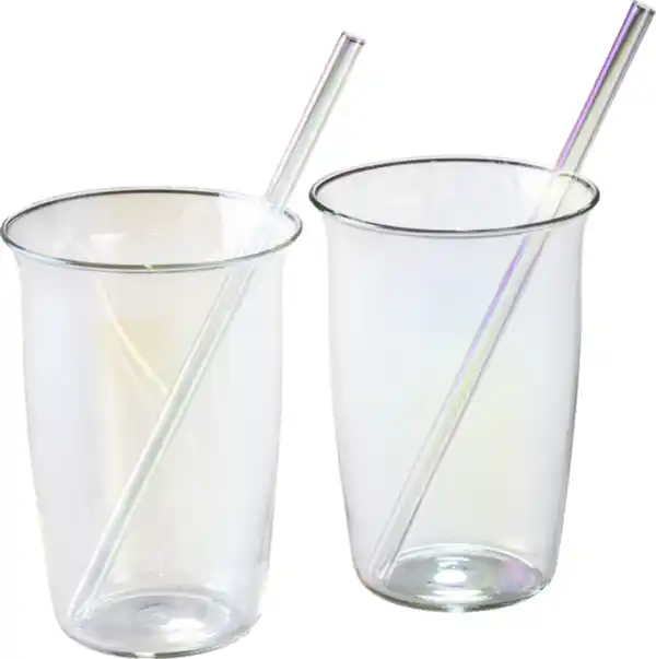 Bild 2 von IDEENWELT Glasbecher mit Trinkhalm 2er-Set Rain