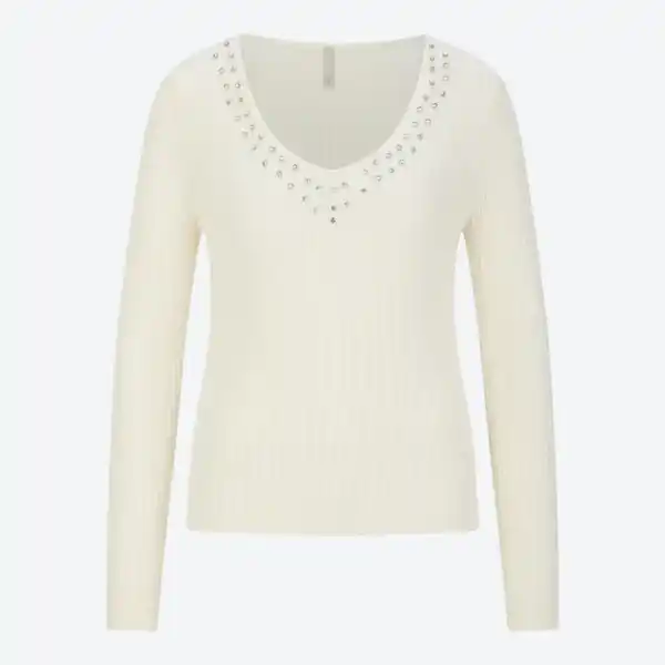 Bild 2 von Damen-Pullover mit V-Ausschnitt und Ziersteinen