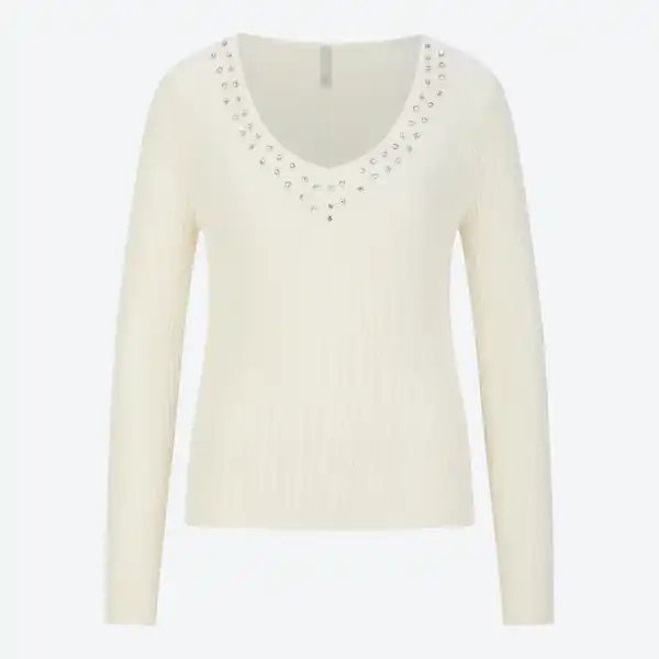 Bild 3 von Damen-Pullover mit V-Ausschnitt und Ziersteinen