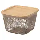 Bild 1 von IKEA 365+ Korb f Lebensmittelaufb. mit Deckel, quadratisch Metall/hell graubraun Bambus, 15x15x11 cm