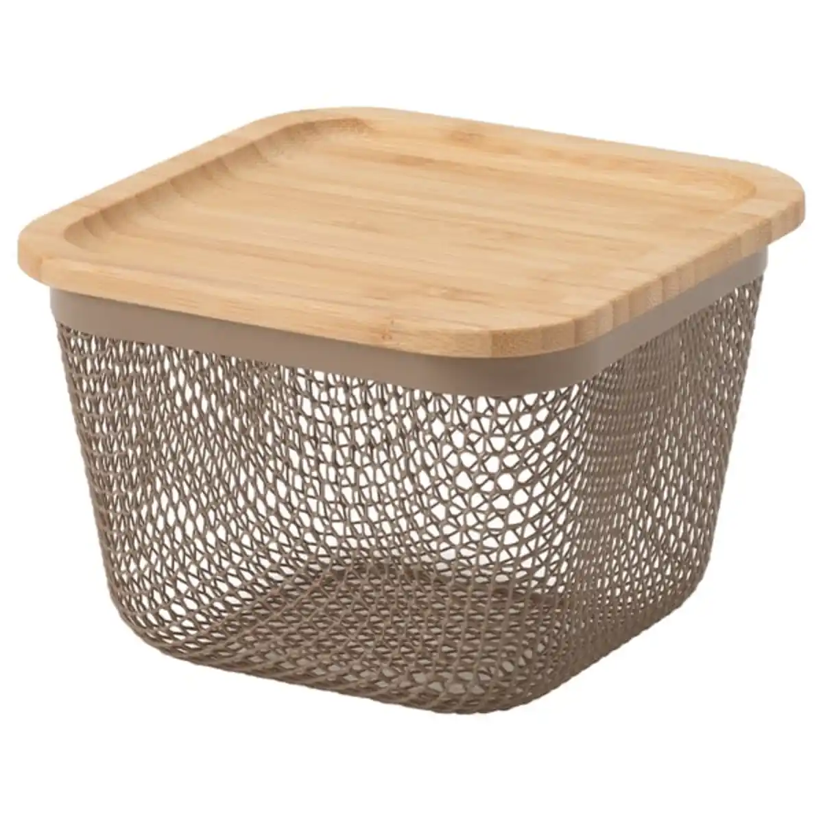 Bild 1 von IKEA 365+ Korb f Lebensmittelaufb. mit Deckel, quadratisch Metall/hell graubraun Bambus, 15x15x11 cm