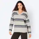 Bild 1 von Damen-Pullover mit Ringelmuster und V-Ausschnitt