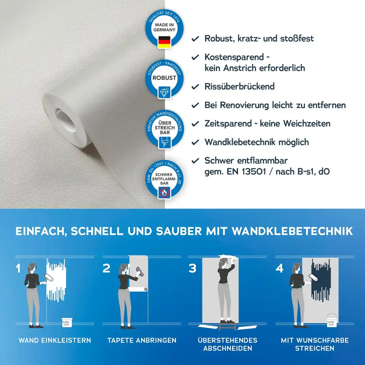 Bild 1 von AS Creation Vliestapete überstreichbar einfarbig 10,05 m x 0,53 m - Weiß