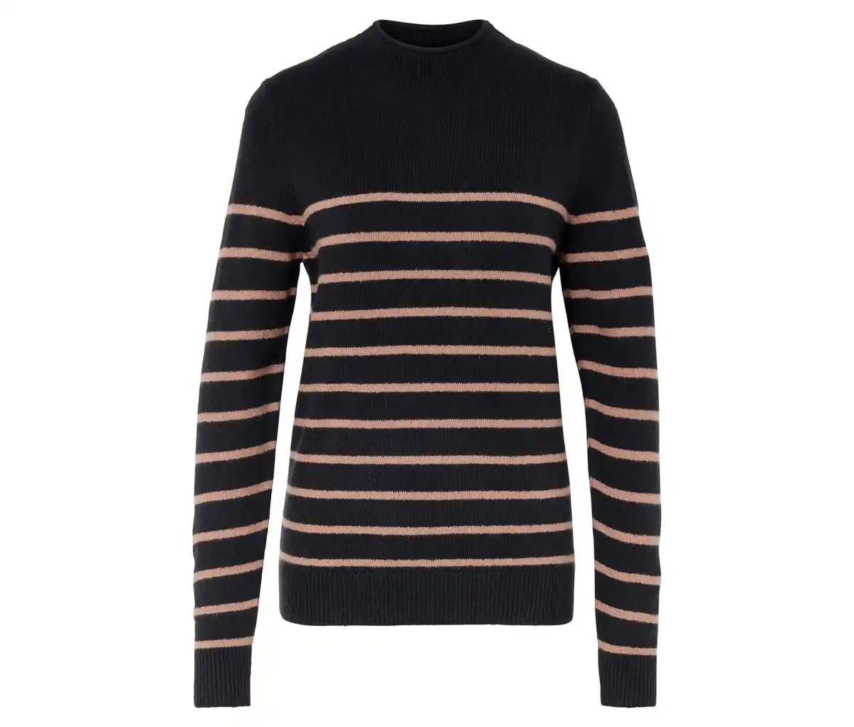 Bild 1 von Strickpullover mit Stehkragen, schwarz mit hellbraunen Streifen