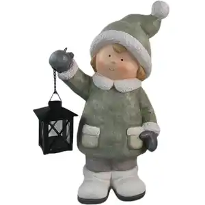 X-Mas Dekofigur, Grau, Grün, Schwarz, Weiß, Metall, Stein, Kinder, Kind, 22x40x16.5 cm, zum Stellen, handgemacht, handgemalt, Dekoration, Weihnachtsdekoration, Winterdeko
