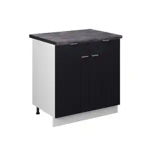 Vicco Küchenunterschrank, Schwarz, Weiß, Holzwerkstoff, 1 Fächer, 2 Schubladen, Rechteckig, 80x82x60 cm, Küchen, Küchenmöbel, Küchenschränke, Küchenunterschränke