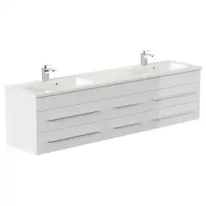 Mid.you Waschtischkombi, Weiß Hochglanz, Metall, 6 Schublade(n) Schubladen, 200 cm, hängend, Badezimmer, Waschbecken & Armaturen, Waschtische