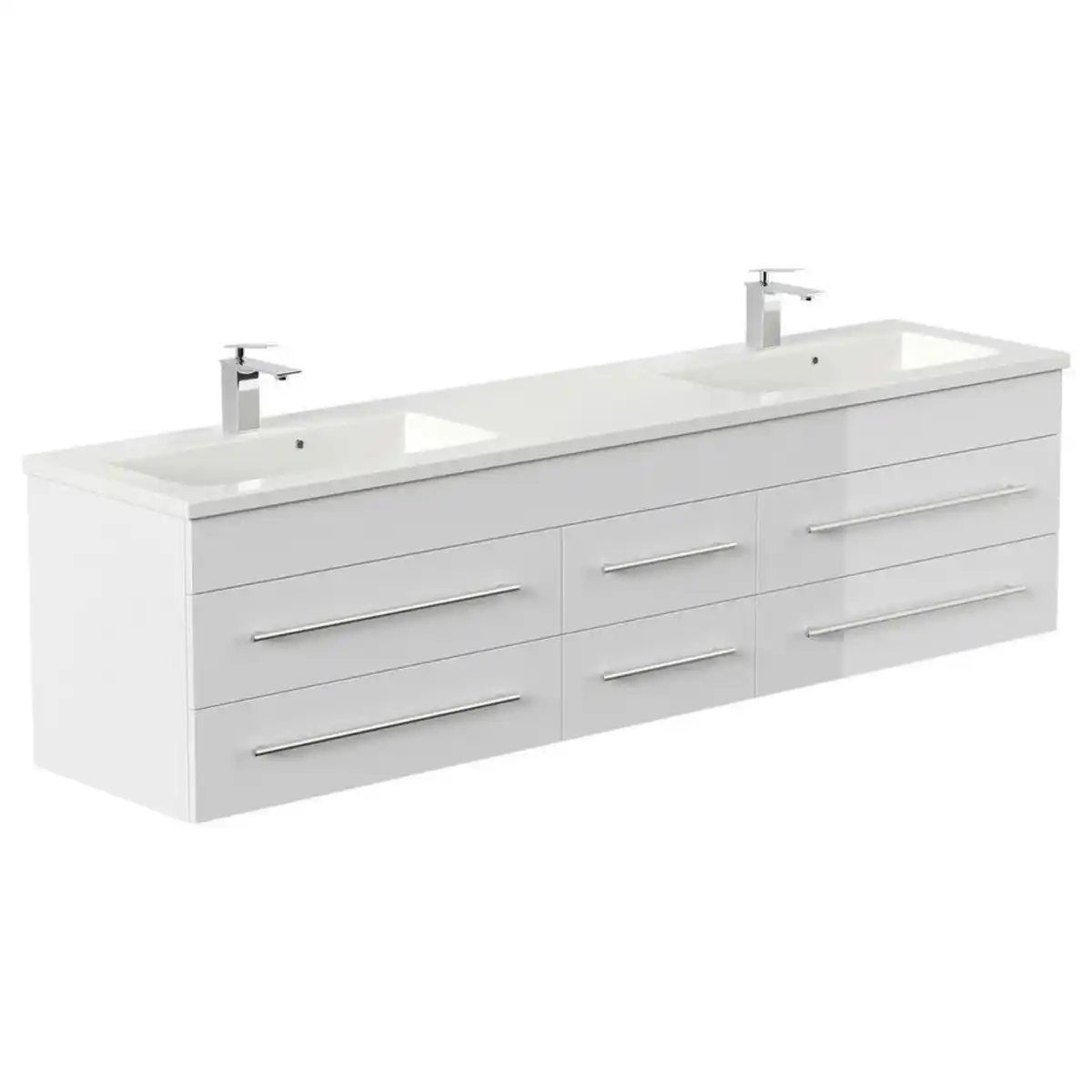 Bild 1 von Mid.you Waschtischkombi, Weiß Hochglanz, Metall, 6 Schublade(n) Schubladen, 200 cm, hängend, Badezimmer, Waschbecken & Armaturen, Waschtische