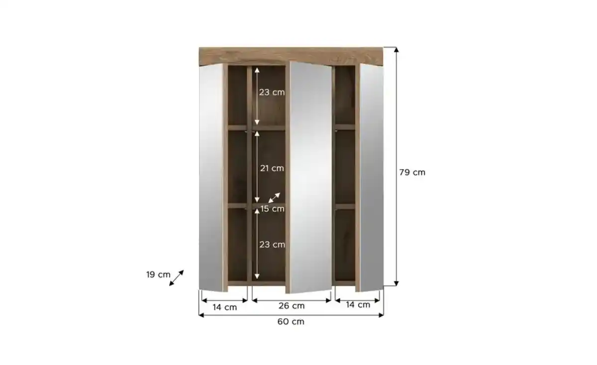 Bild 1 von Badezimmerspiegelschrank WALDSEE, Breite 60cm, 3 Spiegeltüren, 9 Fächer, 6 Einlegeböden, in verschiedenen Farben erhältlich, Badmöbel, Spiegel, Badschrank, Bad Waldsee