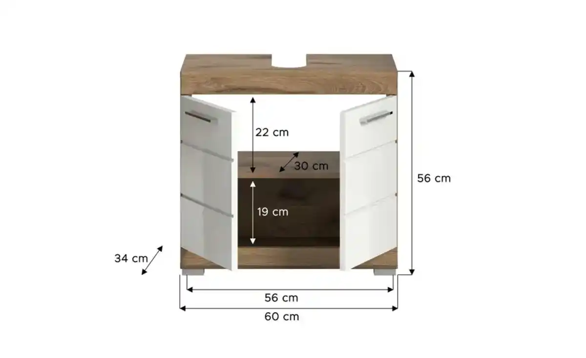 Bild 1 von Waschbeckenunterschrank WALDSEE, Breite 60cm, 2 Tür, 2 Fächer, mit Siphonausschnitt, MDF-Front, in verschiedenen Farben erhältlich, Badmöbel, Badschrank, Kommode, Bad Waldsee