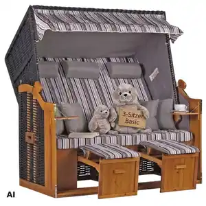 Mr. Deko Strandkorb, Schwarz, Metall, Gestreift, 2-Sitzer, Füllung: Schaumstoff, 160x160x80 cm, Gartenmöbel, Strandkörbe
