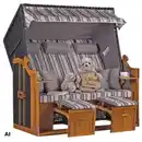 Bild 1 von Mr. Deko Strandkorb, Schwarz, Metall, Gestreift, 2-Sitzer, Füllung: Schaumstoff, 160x160x80 cm, Gartenmöbel, Strandkörbe