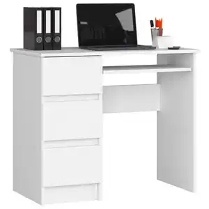 Akord Schreibtisch, Weiß, Holzwerkstoff, 1 Fächer, 3 Schubladen, Rechteckig,Rechteckig, 50x77x90 cm, Arbeitszimmer, Schreibtische, Bürotische