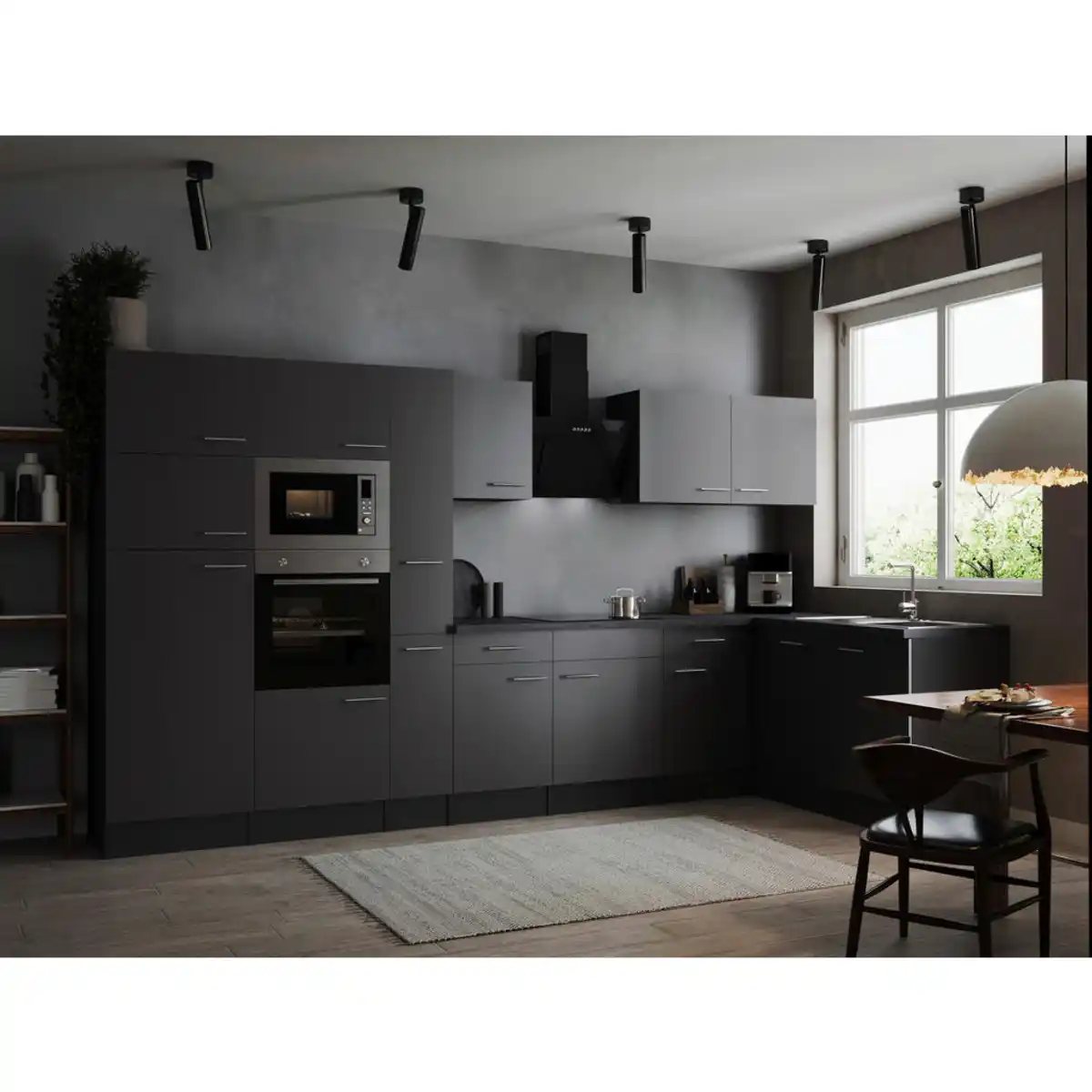 Bild 1 von Respekta Eckküche Oliver, Grau, Holzwerkstoff, 2 Schublade(n) Schubladen, seitenverkehrt montierbar, nur wie online abgebildet bestellbar, 370x172 cm, links aufbaubar, rechts aufbaubar, Küchen, Eck