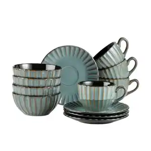 Mäser Frühstücksservice Confino, Braun, Petrol, Keramik, 12-teilig, Essen & Trinken, Geschirr, Geschirr-Sets, Kaffeeservice
