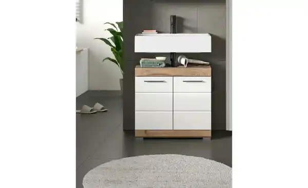Bild 3 von Waschbeckenunterschrank WALDSEE, Breite 60cm, 2 Tür, 2 Fächer, mit Siphonausschnitt, MDF-Front, in verschiedenen Farben erhältlich, Badmöbel, Badschrank, Kommode, Bad Waldsee