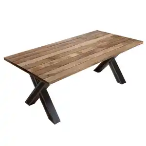 Livetastic Esstisch, Natur, Schwarz, Metall, Holz, Mangoholz, rechteckig, X-Form, 90x77x160 cm, in verschiedenen Größen erhältlich, Esszimmer, Tische, Esstische