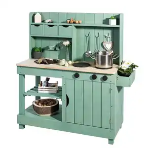 Muddy Buddy Matschküche Explorer, Pastellgrün, Holz, Metall, Zypresse, massiv, 40x105x102 cm, EN 71, mit Knöpfen, Holzschutz vorbehandelt, Spielzeug, Kinderspielzeug, Kinderküchen